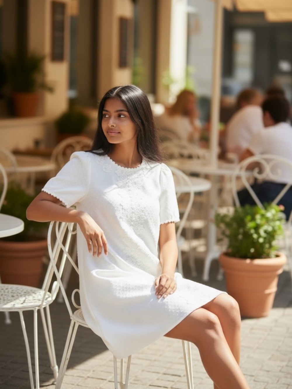Eliza J White Floral Embroidered Lace Short Sleeve Dress